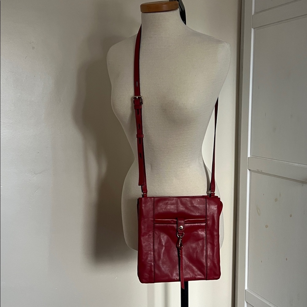 Vintage Lodis Red Leather Crossbody Bag - Minimalist & Chic
